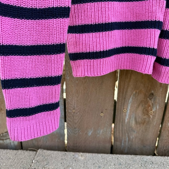 Ralph Lauren Women’s Pink Black Striped Full Zip Sweater Cardigan Size Medium - Picture 5 of 10
